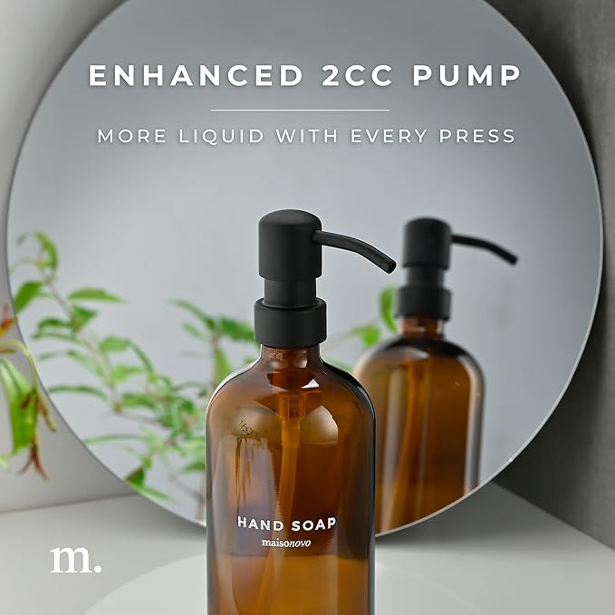MaisoNovo Soap Dispenser 1-Piece Set | 16.9oz Amber Bottles with Black Plastic Pumps