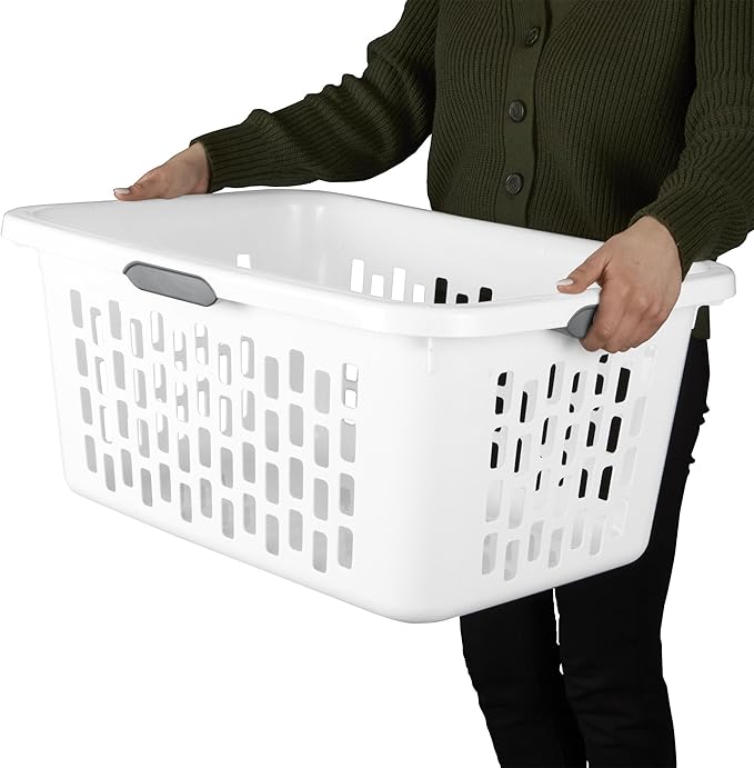 Sterilite Laundry Basket, Plastic Clothes Hamper, Large Rectangle Bin with Comfort Grip Handles and Reinforced Rim, 2 Bushel Capacity, White, 6 Pack