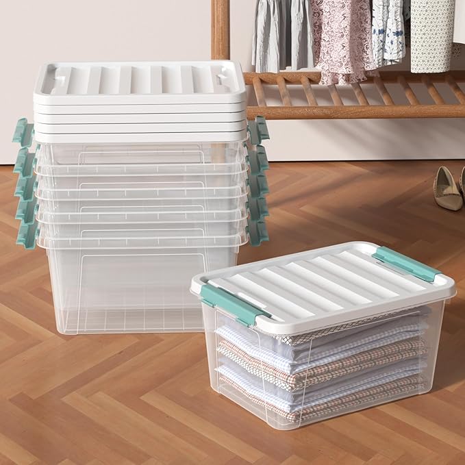Tyminin 6 Pack 20 Quart Clear Storage Latch Box, Plastic Storage Bins with Lids, Stackable Storage Containers for Organizing