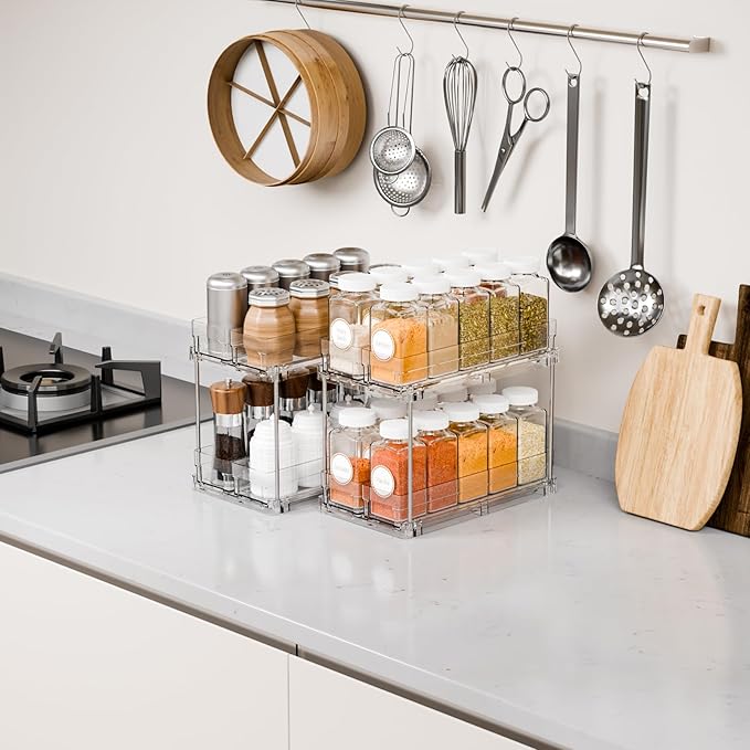Yieach 2 Tier Sliding Spice Racks for Cabinets,1 Pack 10.4'' Deep Narrow Vertical Spice Rack Pull Out for Inside Cabinets,Kitchen,Pantry,Cupboard Seasoning,Jar Organizer and Medicine Cabinet Storage