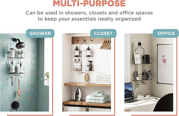 Zenna Home Modern Bronze Expandable Rust-Resistant Over-the-Shower Caddy, 4 Load, Hanging Mount, Wall Mount, 10.25"D x 16"W x 24.75"H, Bronze