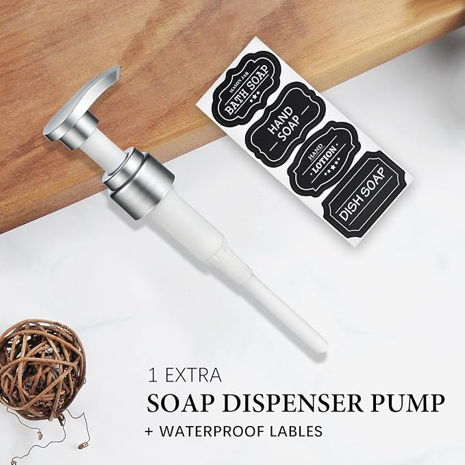 Amolliar Plastic Mason Jar Soap Dispenser with Pump Lid,16OZ Refillable Hand Soap Dispenser Set with Cute Lables - Farmhouse Decor for Kitchen/Bathroom, Liquid Soap, Dish Soap, Lotion (Silver)