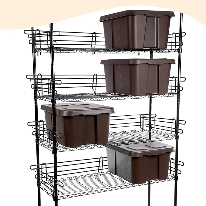 4 Pcs Chrome Wire Shelf Ledge 18" L x 4" H Wire Shelving Side Ledge Metal Shelves Accessories Pantry and Garage Storage (Black)