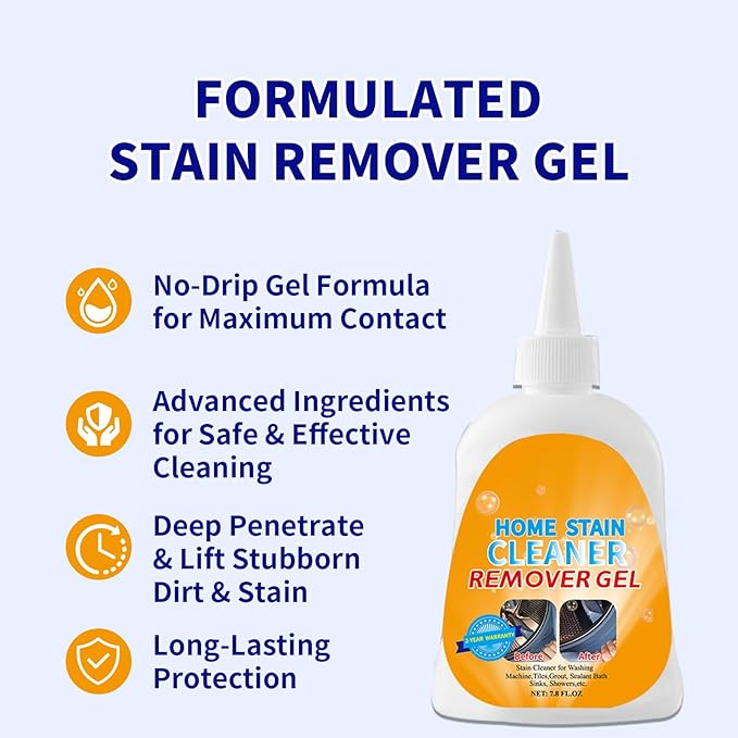 Home Stain Remover Gel – Stubborn Stain Cleaner (Safe for Washing Machine Seals, Sinks & Tiles | No-Slip Formula | 8H Penetration | 15.6OZ)