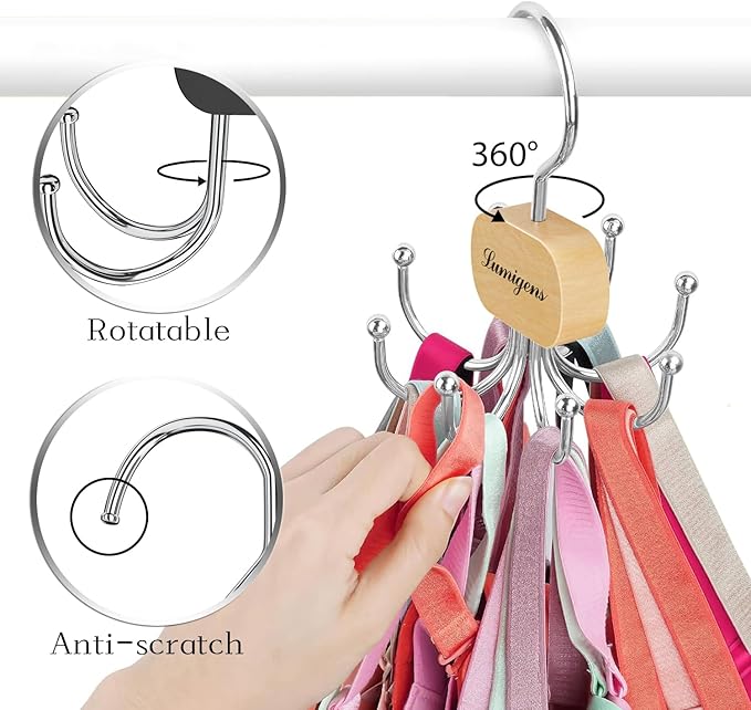 Belt Hanger, Belt Organizer for Closet,Rotatable Tie Rack,Belt Holder,Hanging Closet Organizer Hook for Belt, Bra, Tank Top, Tie, Scarf, Purse,3PCS,Natural
