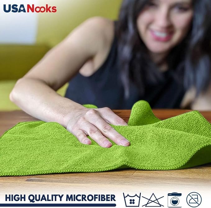 USANOOKS Microfiber Cleaning Cloth Light Green - 24 Pcs 12.5"x12.5" - High Performance - 1200 Washes, Ultra Absorbent Towels Weave Grime & Liquid for Streak-Free Mirror Shine - Car Washing Cloth