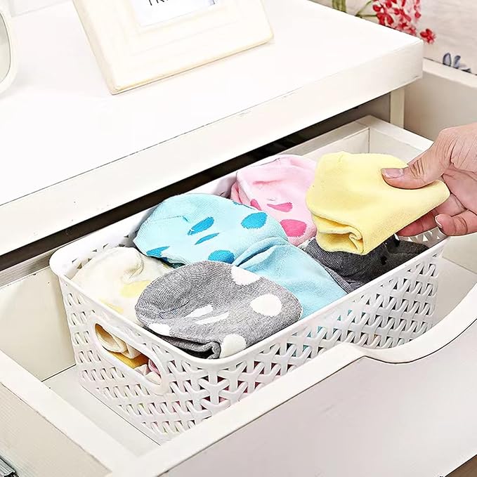 5PCS Plastic Storage Baskets, Small Baskets for Organizing, Small Pantry Organizer Basket Bins. For Countertops, Cabinets, Bedrooms, and Bathrooms Wait (White)