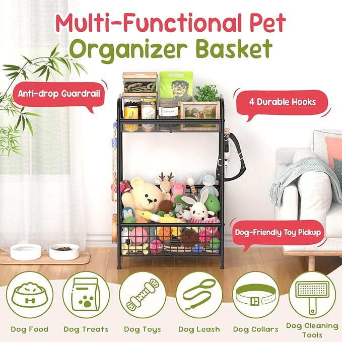 Indestructible Medium Dog Toy basket, Toy Box for Dogs,Pet Toys Bin Dog Metal Wire Basket for Toys, Food Storage, Storage Organizer Chest Storage, Toy Box for Living Room Area (Black)