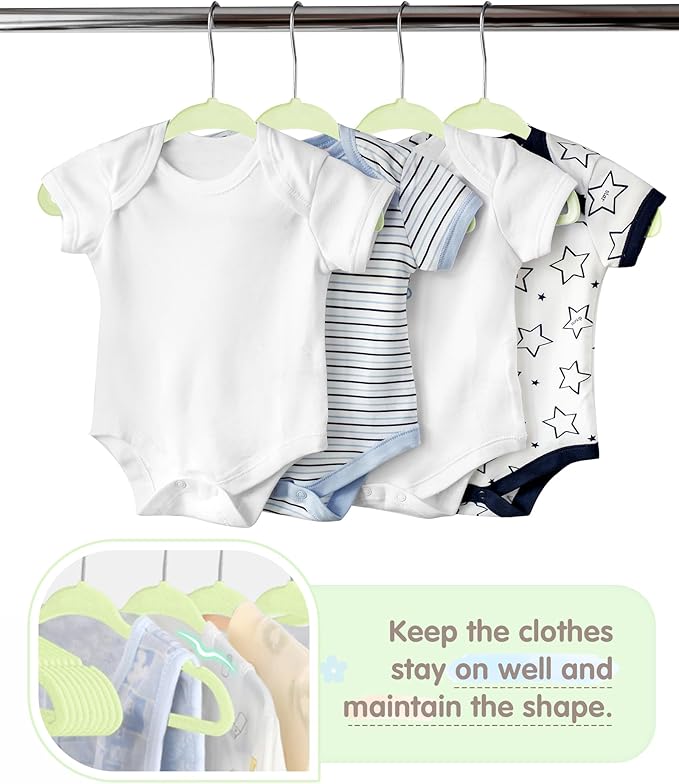 VIS'V Baby Hangers, 11 Inch Velvet Kids Hangers with 6 Pcs Clothes Size Dividers, Infant Toddler Nursery Closet Organization, Non Slip, Lime Green, 50 Pcs