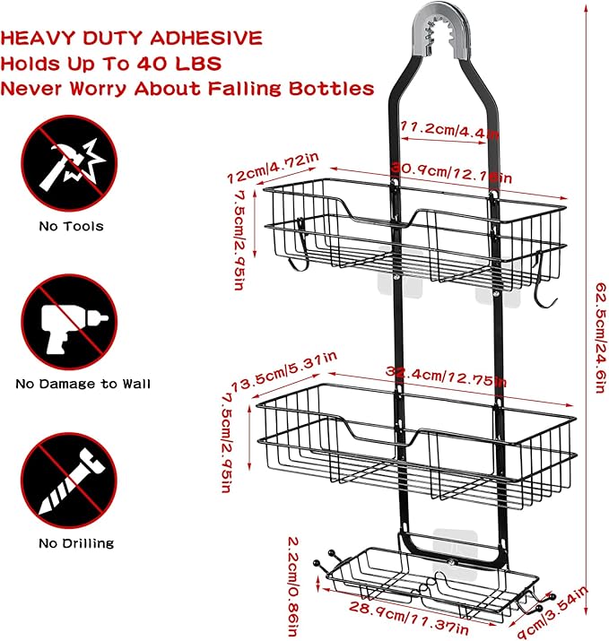 anyshwu Shower Caddy Hanging, White, Plastic, Unisex, 13 Inches Deep x 6 Inches Wide x 4 Inches High, Hanging Mount, Quick Dry, For Showers