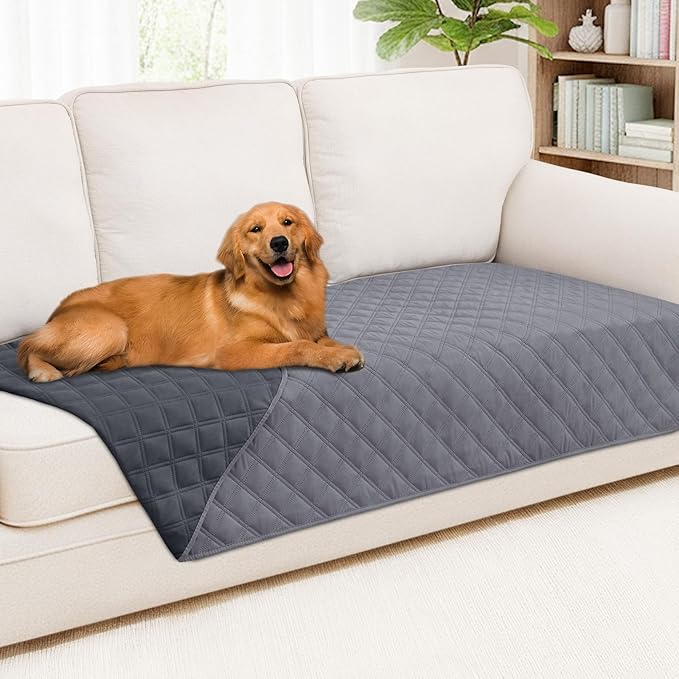 Smiry Waterproof Dog Bed Cover Pet Blanket, Soft Washable Dog Blanket for Furniture Bed Couch Sofa Reversible, Checkered (40"x80", Grey/Dark Grey)