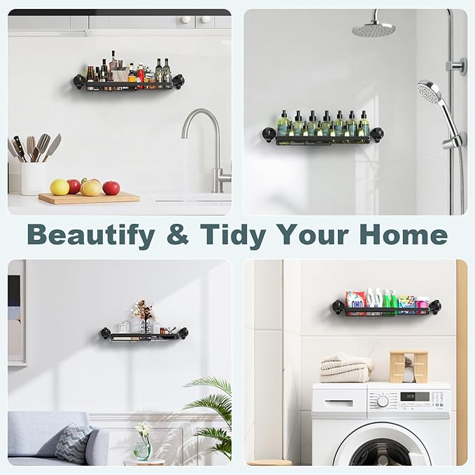 JOTPE Shower Caddy Suction Cup, Expandable Suction Shower Shelf with Large Capacity, Heavy Duty Shower Organizer Powerful Max Hold 22lbs, Removable Waterproof Metal Basket for Bathroom Kitchen Storage