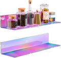 16 Inches Iridescent Acrylic Shelves, Wall Mounted Organizer Shelves for Bedroom, Clear Wall Storage Shelves for Cosmetics, Skincare, Router, Doll, Toiletries, Helmets, 2 Pack