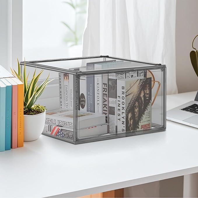 4 Pack Pure Organizer for Closet, Acrylic Shoe Box Size 14, Clear Display Case Handbag Organizer Shoe Box with Lid