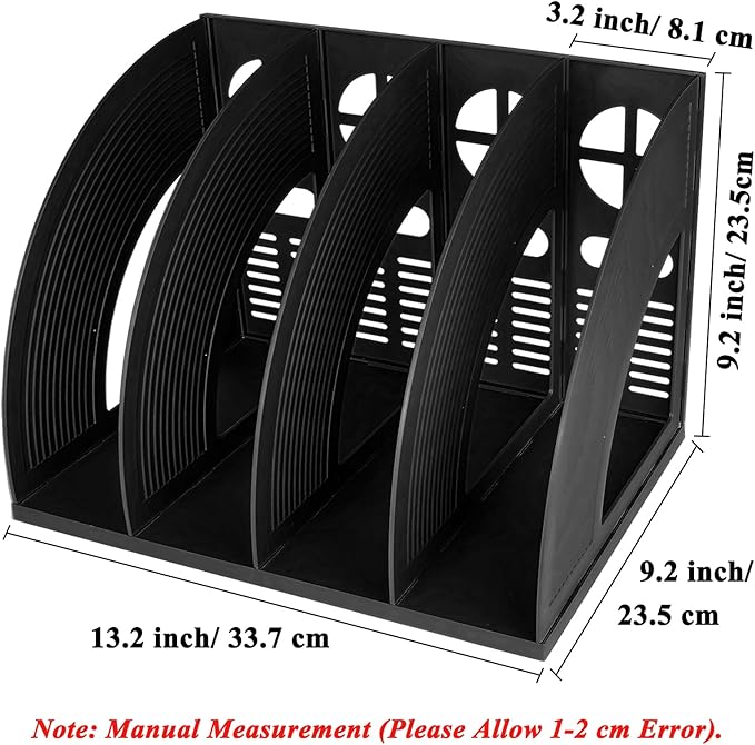 SAYEEC Sturdy Magazine Holder 4 Compartments Plastic Desktop File Organizer File Dividers Office Organizer Storage Document Magaizne Rack Display Box (Black)