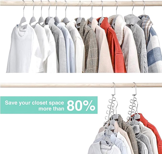 KLEVERISE 12 Pack Metal Space Saving Hangers, Stainless Steel Hangers, Magic Cascading Closet Clothing Hanger Organizer, College Dorm Essentials