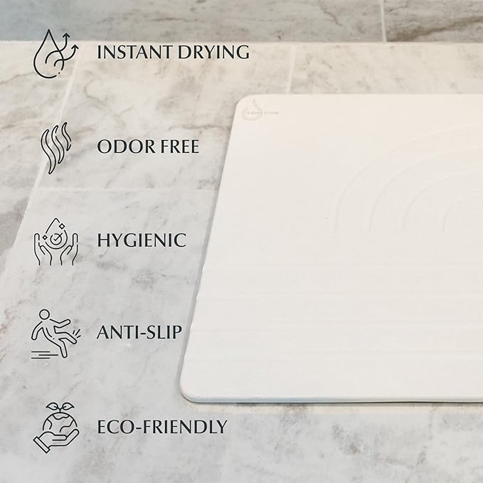 Water Stone Quick-Drying Bath Mat, Off-White – Standard Size (27.5” x 19.6”), Eco-Friendly, Non-Slip, Fast Absorbing Bathroom Rug, Soft & Comfortable