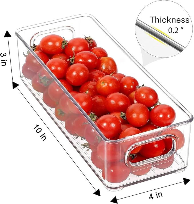 Set of 6 Refrigerator Pantry Organizer Bins - Stackable Fridge Organizers with Handles for Pantry, Freezer, Kitchen, Countertops, Cabinets - Clear Plastic Food Storage Bins