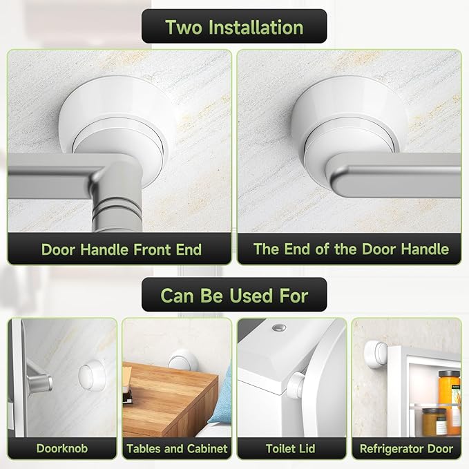 2PCS Door Stopper Wall Protector with Silicone Head, Aluminum Door Knob Wall Protector, Spring Shock Absorption Technology, 1.65" Door Stoppers for Wall, Adhesive Installation or with Screw, White