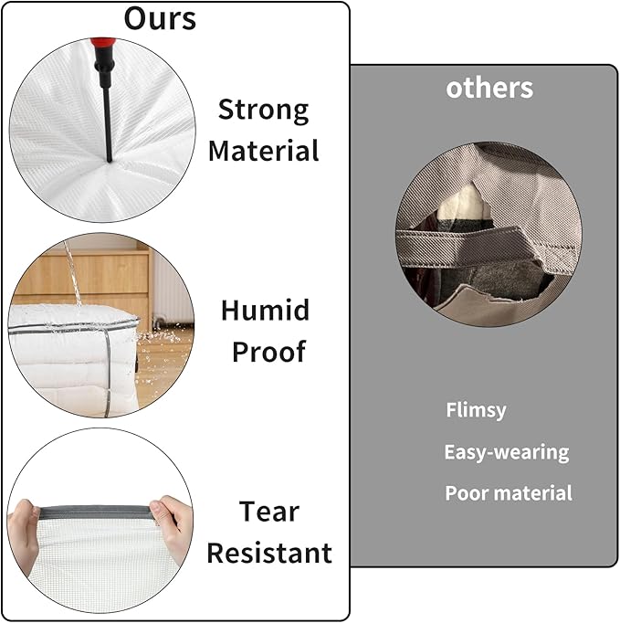 3 Pack Under Bed Storage Bags, Humid-proof Material Plastic Underbed Storage Containers, Blanket/Clothes Storage Bins with Lid, Closet/Bedding Comforter/Sheet Storage and Organizer
