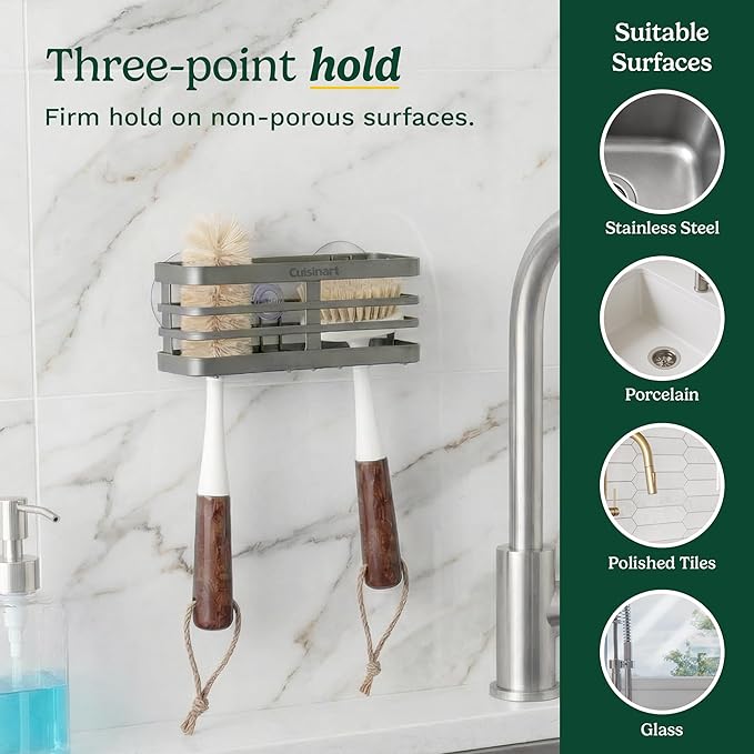 Cuisinart Sponge Holder for Kitchen Sink—Metal Sink Caddy with Triple Suction Cups, Kitchen Sink Organizer, Organization and Storage for Sponges, Brushes, Soap & Cleaning Accessories