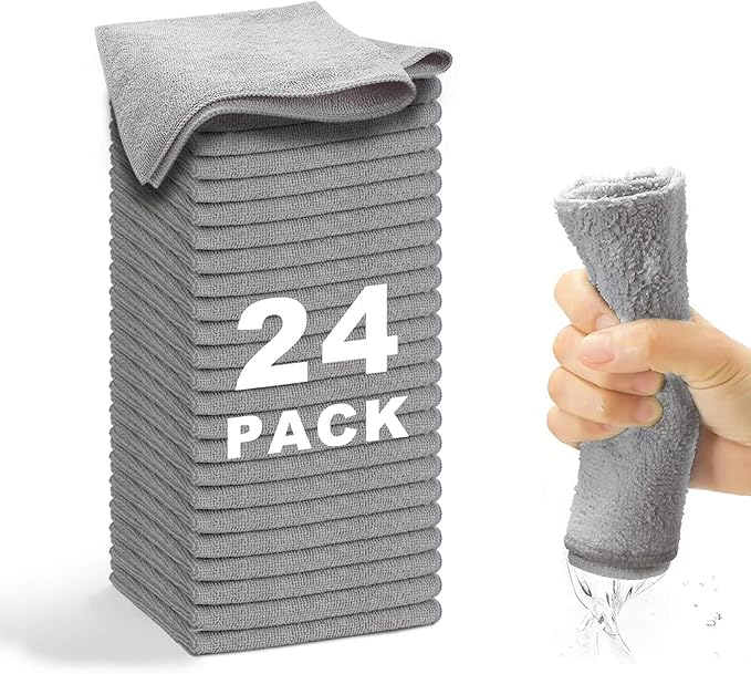 WEAWE Microfiber Cleaning Cloth Grey-24Pcs (13x13 inch) 2100 Series Ultra Soft Highly Absorbent Rags for Cleaning, Reusable and Lint Free Cleaning Towels for Housekeeping-Machine Wash (Gray)