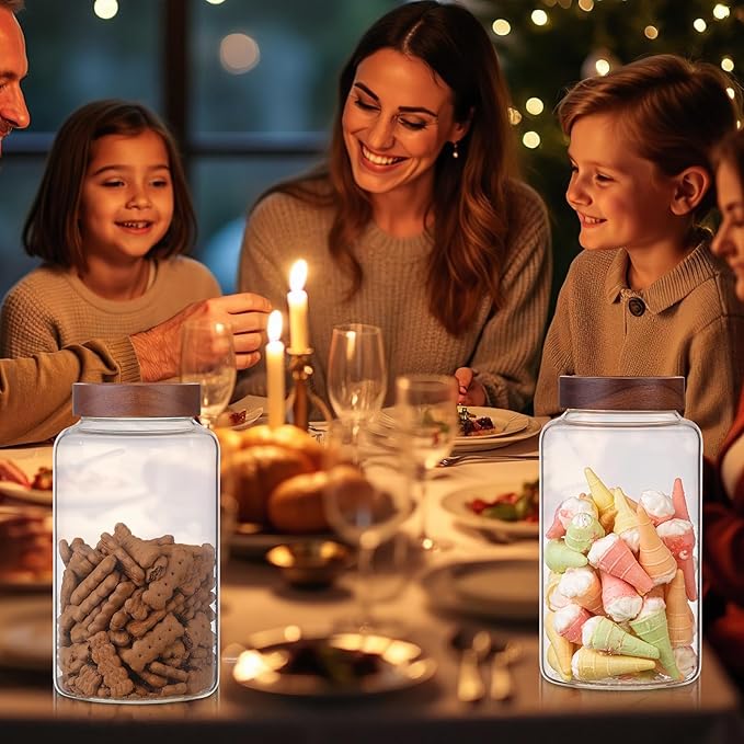 Patoper Large Glass Coffee Jars Round Storage Canister with Wooden Lid Clear Glass Food Jar for Pantry Sugar Tea Coffee Bean Spice Nuts Cookies Bath Salts