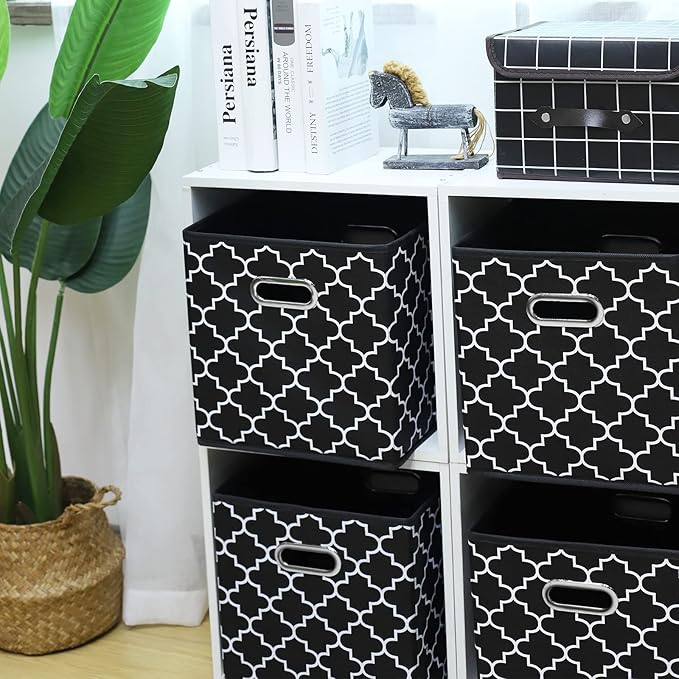 Fabric storage bins Cubes, Fabric Cube Organizer with Handle, Foldable Cube Bins for Cloth or Accessary Storage, 11x11x11 set of 6,Black Light
