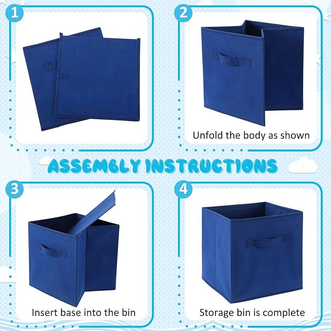 Yinder 12 Pcs Cube Storage Bin Blue 11'' Storage Bins for Playroom Decor Colorful Bins for Kids Foldable Baskets for Nursery Organizer Boxes Fabric Boxes