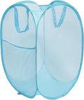 The upgraded pop-up laundry basket features a breathable side pocket mesh design, making it ideal for rooms, apartments, dormitories, travel, business trips, and children's storage (1,sky blue)