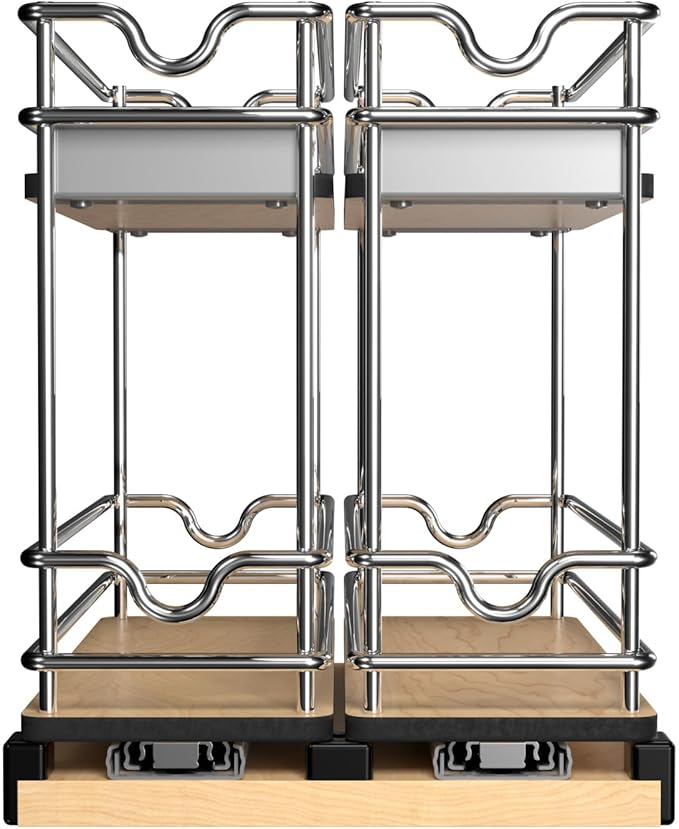 Rev-A-Shelf 2-Tier Double-Wide Pullout Kitchen Cabinet Organizer and Upright Storage for 9" and Larger Wall Cabinets with 9" W Opening, 5WU2-9W2-1