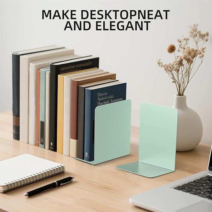 Book Ends, 2 Pieces Metal Bookend for Shelves, Bookends for Heavy Books, Book Holders for Shelves, Desk Organizers, Book Dividers for Office, School, Bookstore, Home