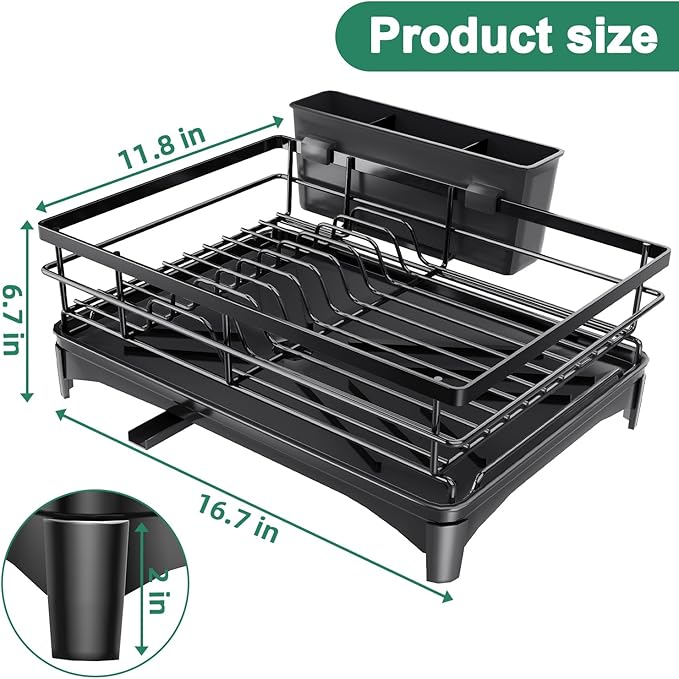 Dish Drying Rack for Kitchen Counter - Large Dish Rack with Removable Drainboard & Utensil Holder, Rustproof Metal Dish Drainer for Kitchen Sink