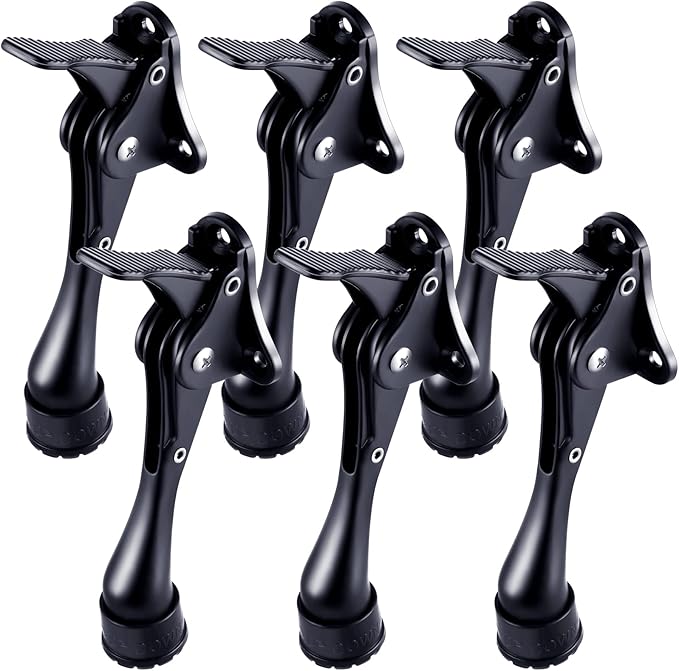 Moxweyeni 6 Pieces Heavy Duty Door Stops for Bottom of Door Metal Kickdown Doorstop with Adjustable Rubber Tips Spring Replacements Doorstop (Black)