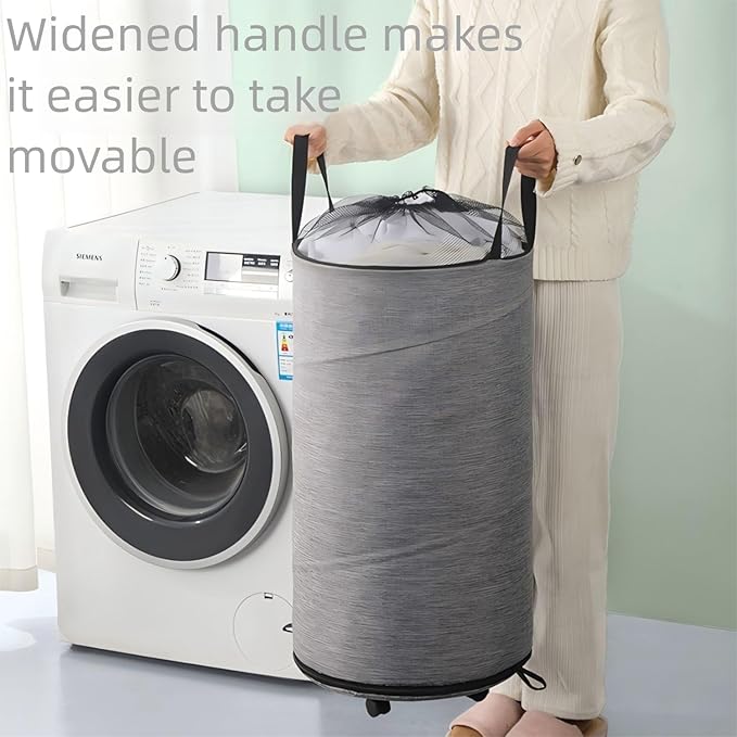 Large Laundry Basket，Waterproof, Freestanding Laundry Hamper, laundry baskets on wheels，Collapsible Tall Clothes Hamper with Extended Handles for Clothes Toys in the Dorm and Family-(72L) (blue)