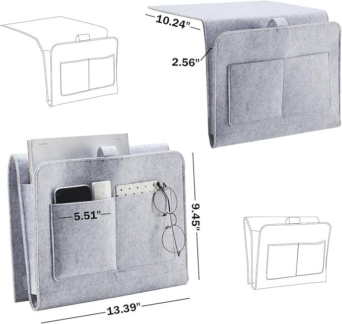 YOUDENOVA Bedside Caddy, Bedside Organizer for Dorm Room, Bunk Bed, Light Grey
