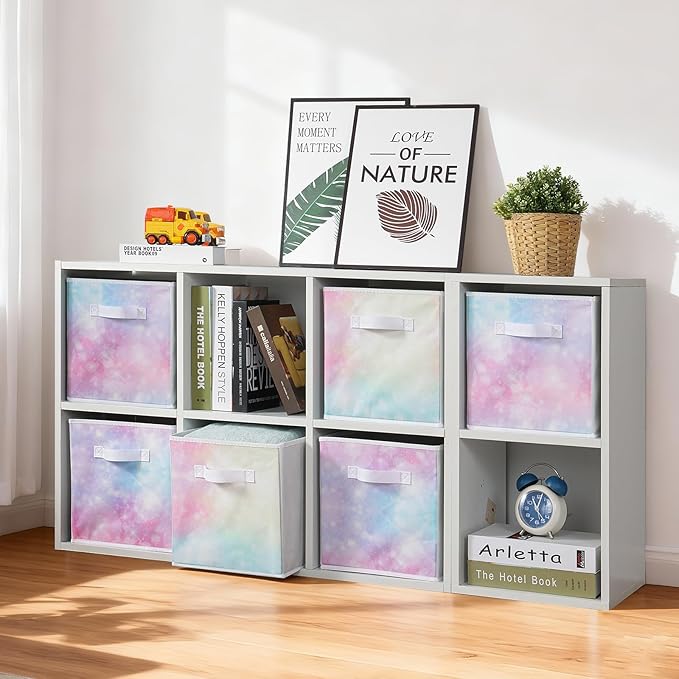 Stero Fabric Storage Cubes, 6 Pack Foldable Storage Bins Baskets with Handle, 11 Inch Box for Shelves, Closet, Organizer, Tie-dye White