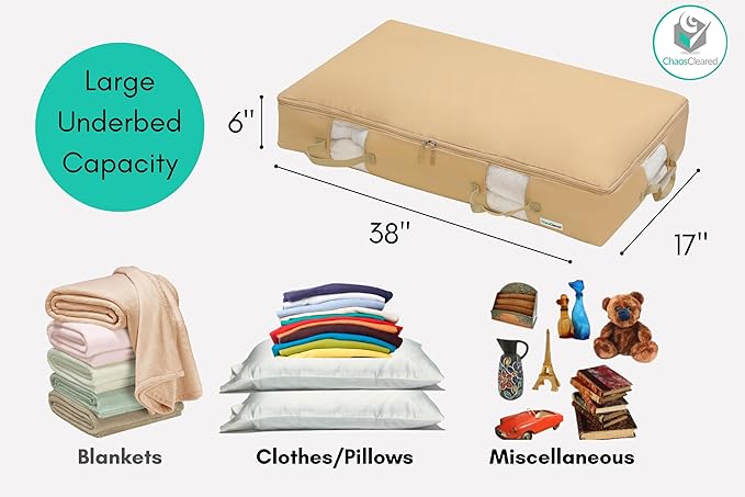 Under Bed Storage Containers for Toys, Clothes, Shoes etc. Underbed Organizer Bag that slides Under the bed without friction or wheels. Low profile 6" height is great for under the couch or other