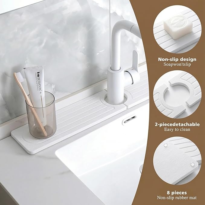 Faucet Mat for Kitchen Sink,Diatomite Fast Drying Stone Sink Tray,Faucet Splash Guard for Bathroom Counter [23.6"x4"],Super Absorbent, Prevents Moisture Buildup