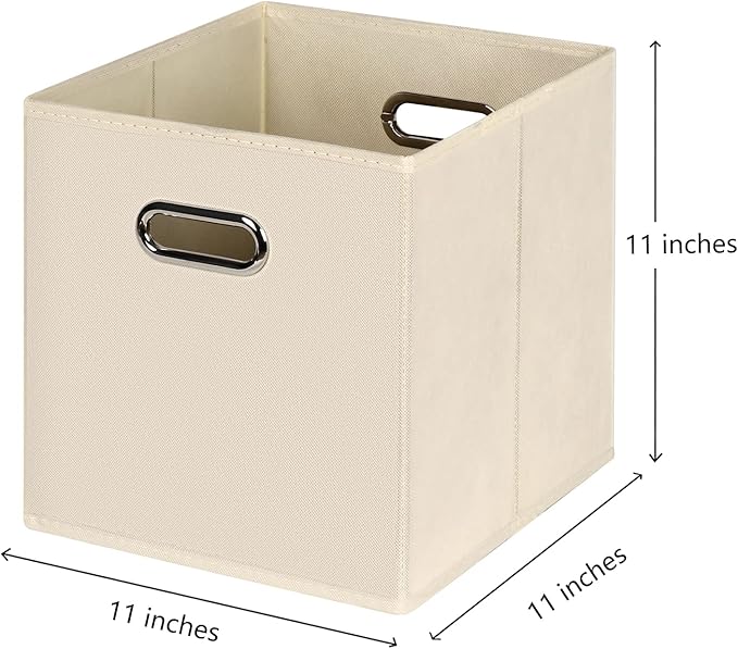 Fabric Cloth Storage Bins,Fabric Cube Organizer with Dual Handles Foldable Cube Storage Baskets for Home Bedroom Storage,Set of 12,(Creamy-White)