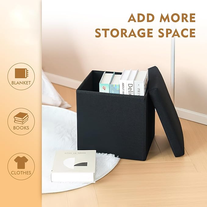 B FSOBEIIALEO Storage Ottoman Cube, Linen Small Foot Rest Seat,for Living Room, Bedroom, Home Office, Dorm Storage Footrest Black 11.8"x11.8"x11.8"