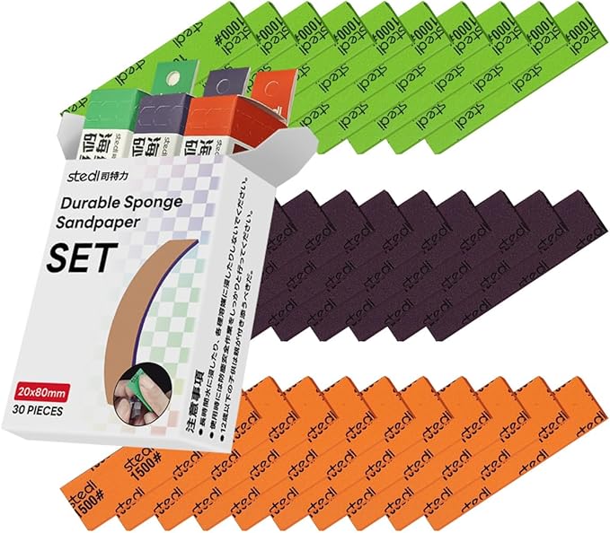 stedi Sanding Sponge for Model Gundam Building,3mm Hobby Model Tools Hand Sanding Block Waterproof Wet Dry Reuse #1000#1200#1500 Grit Sandpaper, 30 Sheets