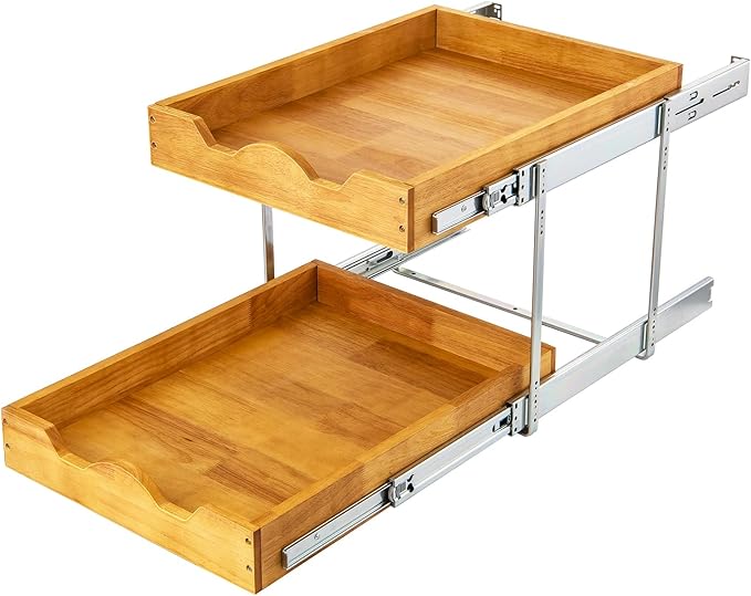 DINDON 2 Tier Pull Out Cabinet Organizer (20" W x 18" D) Double Tier Slide Out Wood Drawer Under Cabinet Storage And Organization…