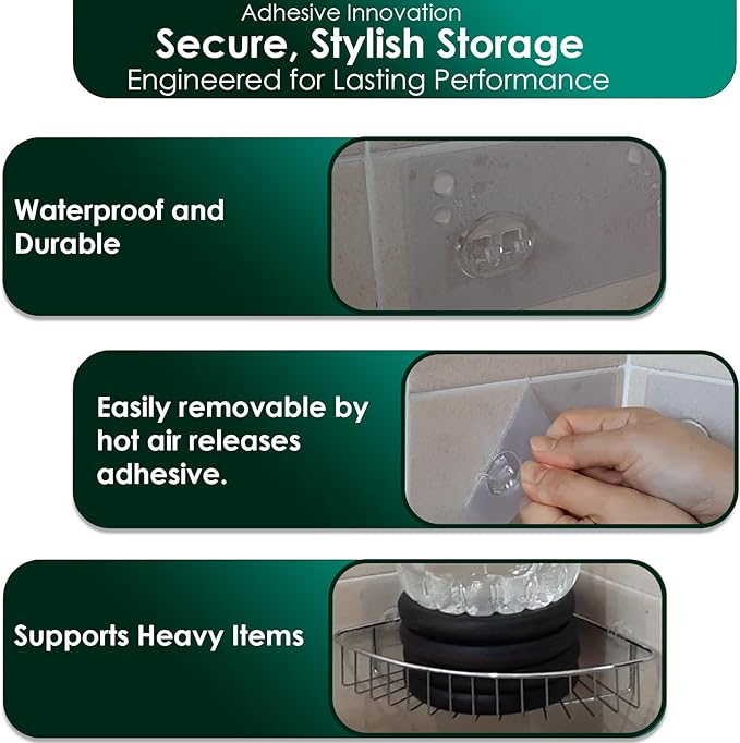Shower Organizer - Adhesive Replacement Hooks 4 Pack Transparent Strong for Bathroom/Kitchen
