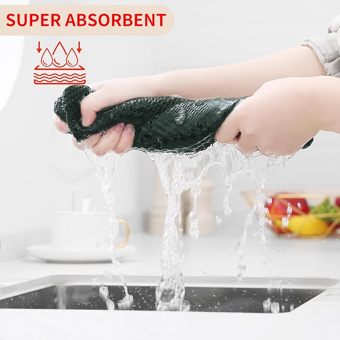 Homaxy 100% Cotton Waffle Weave Kitchen Dish Cloths, Ultra Soft Absorbent Quick Drying Dish Towels, 12 x 12 Inches, 6-Pack, Blackish Green