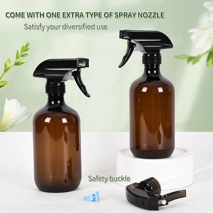 Cleaning Spray Bottles for Plants Misters for Inside, 2 Pack 16.9 oz Squirt, Water Spray Bottle Mist Sprayer, No Leak Hair Mister Empty with Adjustable Nozzle (Brown)