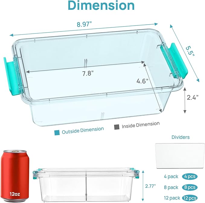 Vtopmart 8 Pack Clear Pencil Box, Plastic Pencil Holder with Removable Divider for Pen Organizer, Stackable Containers with Lid for Pen, Art Craft, Sticker, Scrapbook & Office Supplies