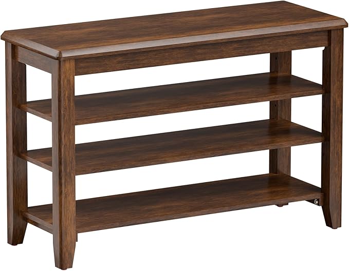 Taitiy Shoe Bench Storage Rubberwood, Entryway Bench with 3-Tiers Height Adjustable, Shoe Rack Front Door Entrance Organizer for Hallway Living Room, Mudrooms, Walnut,31.5"