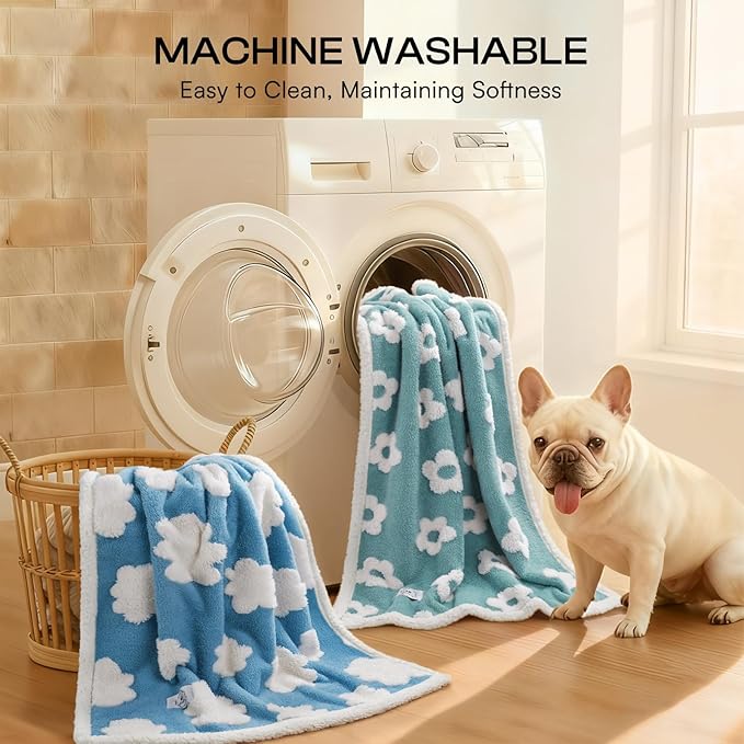 Luciphia Waterproof Pet Blanket for Medium Large Dogs Washable Fluffy Thick Jacquard Shag Fleece Warm Sherpa 3D Textured Flower Print for Cats Puppy Couch Protection (Blue,57x40 inches)