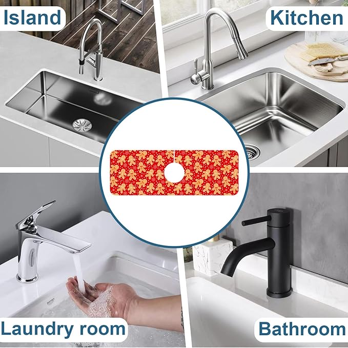 Christmas Merry Xmas Kitchen Sink Splash Guard Faucet Mat Santa Claus Super Absorbent Fast Drying Mat Sink Splash Guard Behind Faucet for Kitchen Bathroom, 15.5"x5.5"